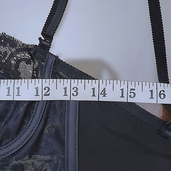 Vtg sheer black lace underwire corset garter merrywidow - Picture 7 of 8